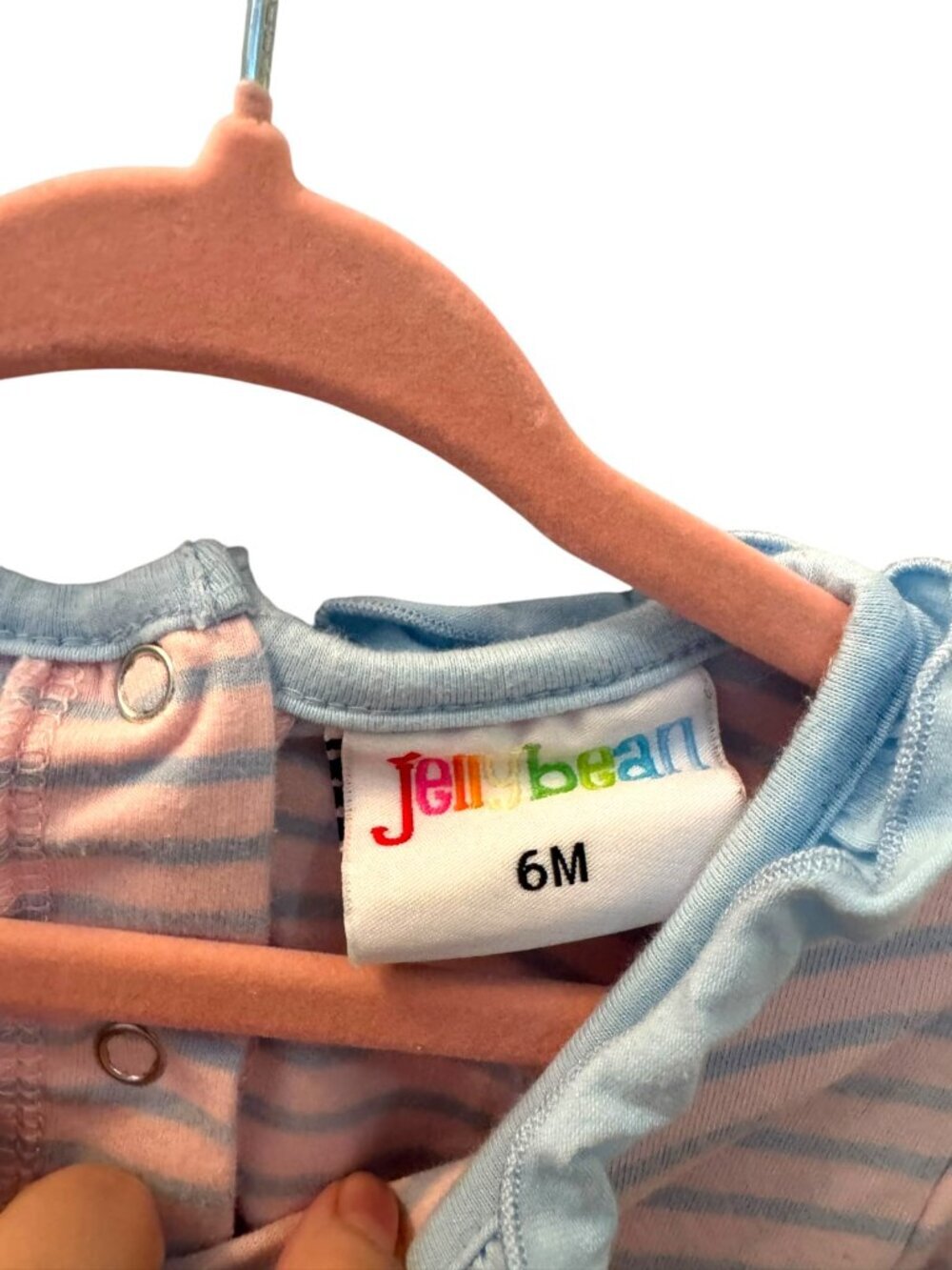 JellyBean Bubble Romper Girls Size 6M Blue & Pink Striped Bow Detail Outfit - Picture 4 of 7